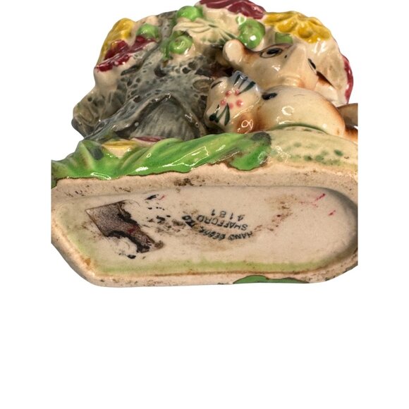 Vintage Japan Chipmunk Wall Pocket Planter Tree Flowers Hand Painted 1950s 5.25 - Picture 6 of 6